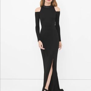 Cold Shoulder Embellished Mock Neck Black Gown